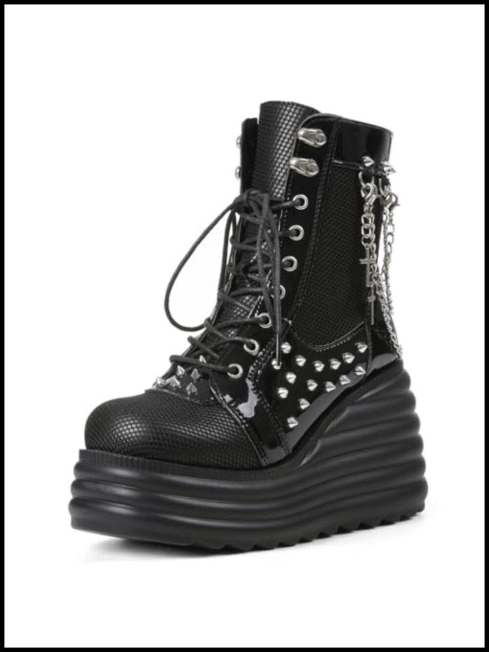 Women's Gothic Ankle Boots Platform Combat Boots with Punk Chains & Studs Lace